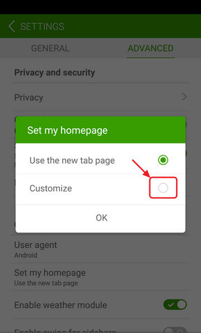 Customize Your Homepage Option