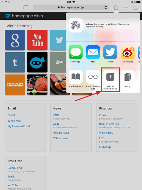 how to set home page safari ipad